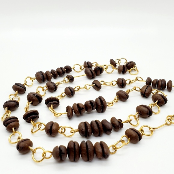 Coffee espresso beans design goldtone necklace unique! - Picture 3 of 8
